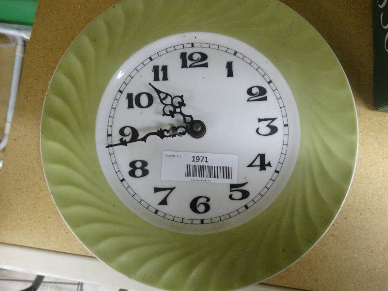 lot 1971 image: Hanging plate clock.