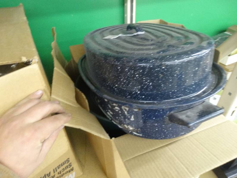 lot 1973 image: Blue enamel cookware.