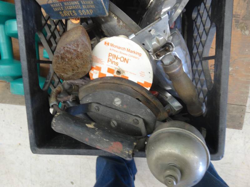 lot 2029 image: Weights & old irons tote included.