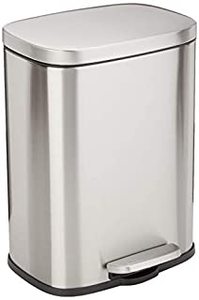 lot 3181 image: Amazon Basics 12 Liter  3.1 Gallon Soft-Close, Smude Resistant Trash Can with Foot Pedal - Brushed Stainless Steel, Satin Nickel Finish (B07PCXZ4CP)