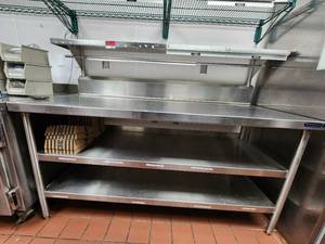 lot 10774 image: 6ft Wasserstrom Stainless Steel Prep Table with Upper and Lower Shelving&nbsp