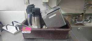 lot 10790 image: Edlund Stainless Steel Food Storage Bin W Lid, (5) Vollrath Soup Latels, Zojirushi Stainless Steel Creamer Dispensers, and More