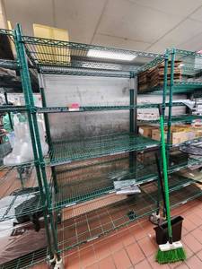 lot 10818 image: 5-Tier Green Epoxy Wire Shelving Stainless Back, on Casters