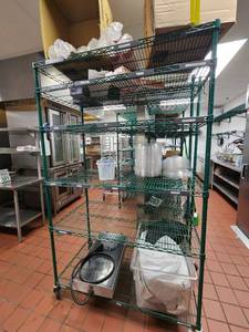 lot 10820 image: 6-Tier Green Epoxy Wire Shelving on Casters