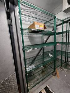 lot 10827 image: 5-Tier Green Epoxy Wire Shelving on Casters