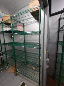 lot 10830 image: 5-Tier Green Epoxy Wire Shelving on Casters