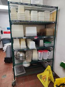 lot 10833 image: 6-Tier Green Epoxy Wire Shelving on Casters