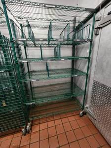 lot 10834 image: 6-Tier Green Epoxy Wire Shelving with Dividers on Casters