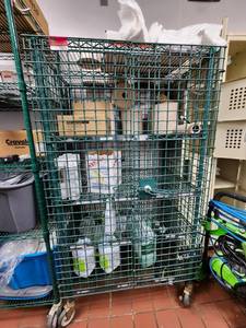 lot 10836 image: 5-Tier Green Epoxy Wire Shelving on Casters