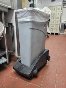 lot 10870 image: Commerical Grey Trash Bin W a Rubbermaid Trash Bin Cart