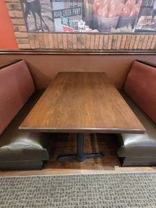 lot 37249 image: Wooden Dark Brown Rectangular 4-Top Table with Metal Base