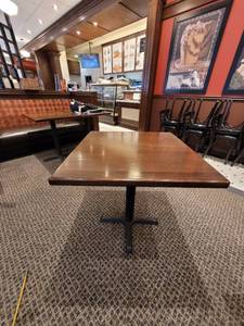 lot 37252 image: Square Dark Brown Wooden 4-Top Table with Metal Base