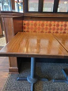 lot 37326 image: Small Rectangular Dark Brown Wooden Table with Metal Base