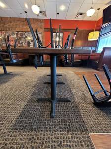 lot 37329 image: Small Square Dark Brown Wooden 4 Table with Metal Base