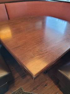 lot 37407 image: Corner Booth Dark Brown Wooden Table with Metal Base
