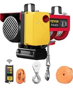 lot 15317 image: VEVOR 880LBS Electric Winch, Steel Electric Lift, 110V Electric Hoist With Wireless Remote Control
