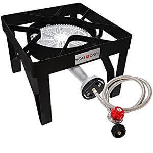 lot 15323 image: GasOne Square Heavy Duty Single Burner Outdoor Stove Propane Gas Cooker with Adjustable 0-20Psi Regulator & Steel Braided Hose Perfect for Home Brewing, Turkey Fry, Maple Syrup Prep (B071ZM8YVC)