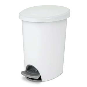 lot 15342 image: Sterilite 2.6 gal Plastic Ultra Step On Bathroom Trash Can White 2 Pack
