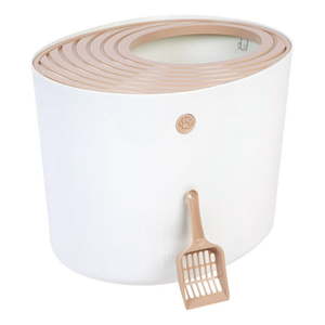 lot 15346 image: IRIS USA Top Entry Cat Litter Box WhiteBeige