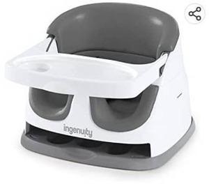 lot 20060 image: Ingenuity Baby Base 2-in-1 Booster Feeding and Floor Seat with Self-Storing Tray, Slate