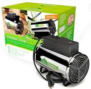 lot 20086 image: Bio Green PHX 2.8US Phoenix Greenhouse Heater  220-240V - 9553 BTU Stainless Steel  Electric Heating and Cooling System for Greenhouse, Shed, Garage  Corded Garage Heater with Frost Detection