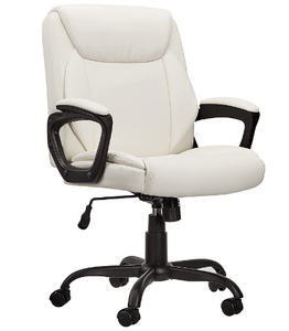 lot 15295 image: Classic Puresoft PU-Padded Mid-Back Office ComputerDesk Chair with Armrest Cream