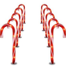 lot 15405 image: Candy Cane Lights, 10 Pack Candy Cane Pathway Lights, Christmas Candy Cane Lights Red, 22 Candy Cane Christmas Decor