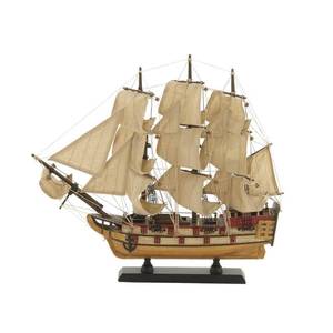 lot 15406 image: DecMode 15W, 14H Wood Coastal Sail Boat Sculpture, Beige