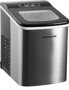lot 15408 image: Frigidaire Compact Countertop Ice Maker, Makes 26 Lbs. Of Bullet Shaped Ice Cubes Per Day, Silver Stainless