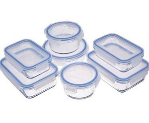 lot 15420 image: Amazon Basics Glass Locking Lids Food Storage Containers, 14-Piece Set