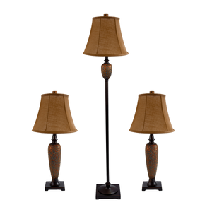 lot 15436 image: Elegant Designs Hammered Bronze Three Pack Lamp Set (2 Table Lamps, 1 Floor Lamp)