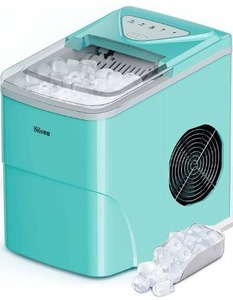 lot 15441 image: Silonn Ice Makers Countertop, 9 Cubes Ready in 6 Mins, 26lbs in 24Hrs, Self-Cleaning Ice Machine with Ice Scoop and Basket, 2 Sizes of Bullet Ice for Home Kitchen Office Bar