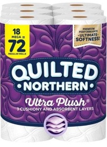 lot 15458 image: Quilted Northern Ultra Plush Toilet Paper, 18 Mega Rolls  72 Regular Rolls, 3-Ply Bath Tissue, 18 Count (Pack of 1)