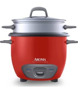 lot 15467 image: Aroma Housewares ARC-743-1NGR 6-Cup (Cooked) (3-Cup UNCOOKED) Pot Style Rice Cooker and Food Steamer,Red