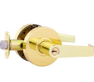 lot 15475 image: AmazonCommercial Grade 2 Commercial Duty Door Lever-Entry Lockset, Polished Brass Finish, 4-Pack