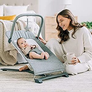 lot 15478 image: Baby Delight Alpine Deluxe Portable Bouncer, Infant, 0 - 6 months, Charcoal Tweed (B07ZPMQG21)