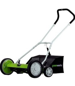 lot 15500 image: Greenworks 25072 20-Inch 5-Blade Push Reel Lawn Mower with Grass Catcher