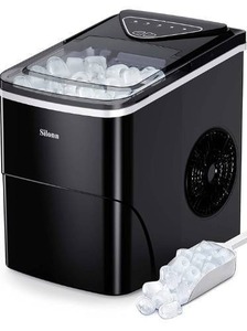 lot 15517 image: Silonn Ice Makers Countertop, 9 Cubes Ready in 6 Mins, 26lbs in 24Hrs, Self-Cleaning Ice Machine with Ice Scoop and Basket, 2 Sizes of Bullet Ice for Home Kitchen Office Bar Party