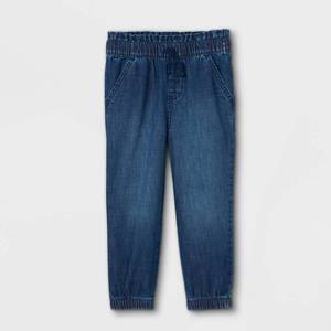 lot 15536 image: 3 Pairs Baby Girls Woven Mid-Rise Denim Jogger Pants - Cat & Jack Dark Wash 12M, Dark Blue