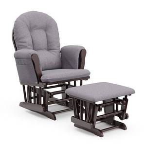 lot 15541 image: Storkcraft Hoop Glider and Ottoman - Espresso FrameSlate Gray Swirl Fabric