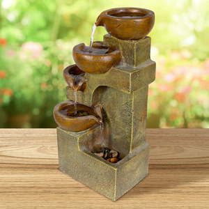 lot 20156 image: Alpine Corporation Rustic 17 Indoor and Outdoor 4-Tier Southwestern Cascading Tabletop Fountain