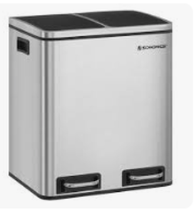 lot 20143 image: SONGMICS Dual Trash Can, 2 x 4 Gal (2 x 15L) Garbage Can, Steel Pedal Recycle Bin with Lid and Inner Buckets, for Small Kitchens, Fingerprint-Proof, Soft Closure, Airtight, Silver ULTB30H