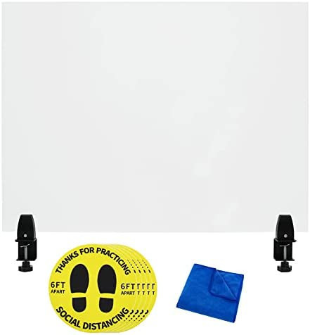 lot 14632 image: EXELPEN Sneeze Guard Desk Shield 55x32 - Protective Clear Acrylic Panel with Mounting Clamps for Office Divider, Student Table Shield Protector for Classroom - Accessories Included - 5mm Thick