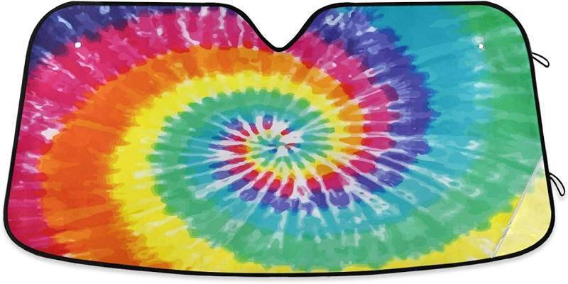 lot 38001 image: Rainbow Tie Dye Car Windshield Sun Shade Flowers Dyed Sunshade Car Shield Shade Visor Cover Reflective Block UV Rays Protector Keep Your Vehicle Cool Foldable for Car Truck SUV