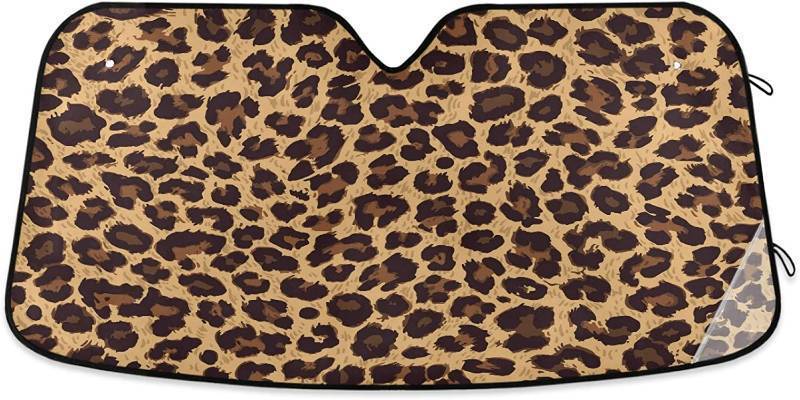 lot 38004 image: Leopard Skin Print Car Windshield Sun Shade Animal Brown Foldable UV Ray Sun Visor Protector Sunshade to Keep Your Vehicle Cool