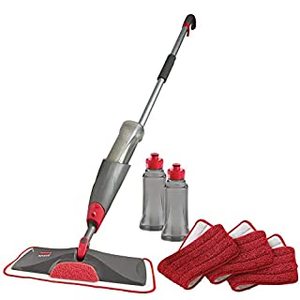 lot 15540 image: Rubbermaid Reveal Spray Microfiber Floor Mop Cleaning Kit for Laminate & Hardwood Floors, Spray Mop with Reusable Washable Pads, Commercial Mop (B00FEBARJE)