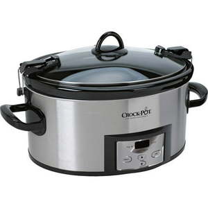 lot 25689 image: Crock-Pot 6 Quart Programmable Cook & Carry Slow Cooker with Digital Timer Stainless Steel