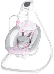 lot 25699 image: Ingenuity SimpleComfort Lightweight Multi-Direction Compact Baby Swing - 6 Speeds, Nature Sounds & Vibrations - Cassidy (Pink) 1 Count (Pack of 1)