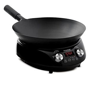lot 25722 image: NUWAVE MOSAIC Induction Wok with 14-inch carbon steel wok with tempered glass lid precision temperature control from 100F to 575F, Wattage control (600W, 900W & 1500W)