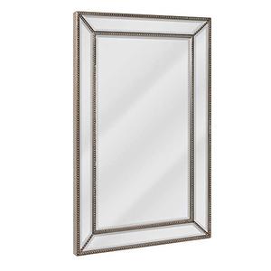 lot 25732 image: Head West Metro Vintage Beaded Texture Frame Beveled Wall Mirror  Modern Rustic Design With Elegant Champagne Finish - Vertical or Horizontal Mount - Ideal for Living room & Bedroom - 24 x 36